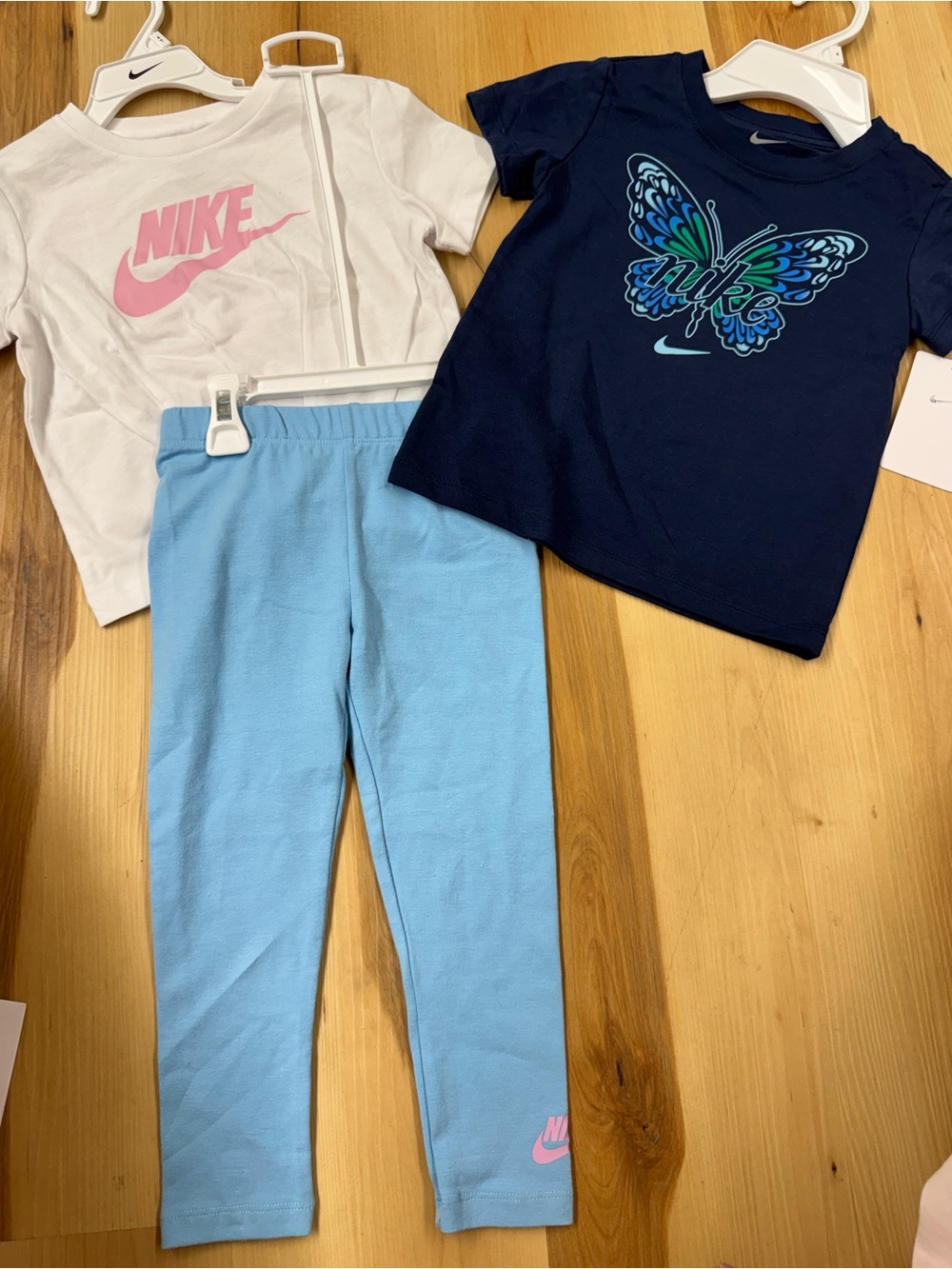 Nike Kids Matching Set - White & Navy Tees with Light Blue Leggings